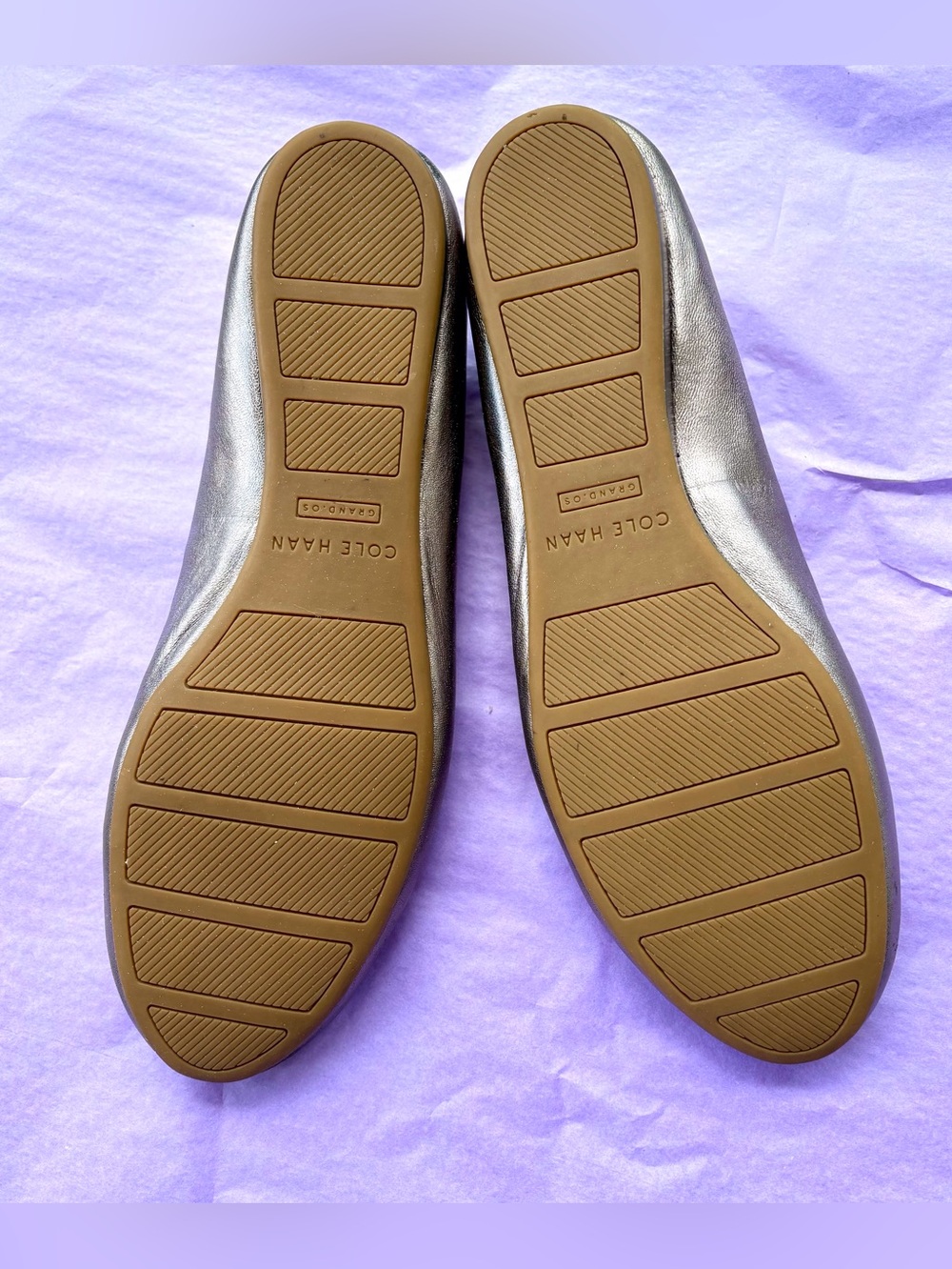 Cole Haan Metallic Pewter Leather Ballet Flats with Bow - Picture 4 of 4